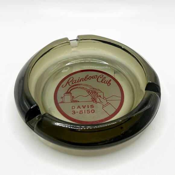 Vintage Original Rainbow Club Casino Smoked Gray Advertising Ashtray DAVIS - Picture 1 of 4